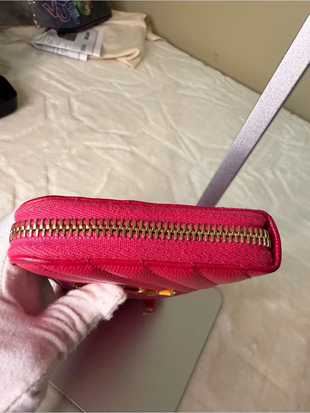 Saint Laurent Hot Pink Quilted Leather zipper Wallet with Gold YSL - Picture 7 of 17